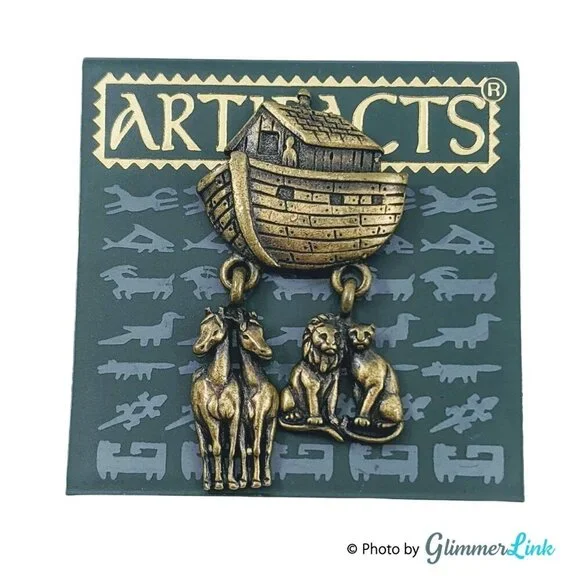 Vintage JJ Jonette Jewelry ARTIFACTS Bronze Tone Noah's Ark Pin - Picture 2 of 8